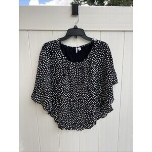 Elle Women’s Small Flowy Top Lined Polka Dot Short Sleeve Batwing Sleeve